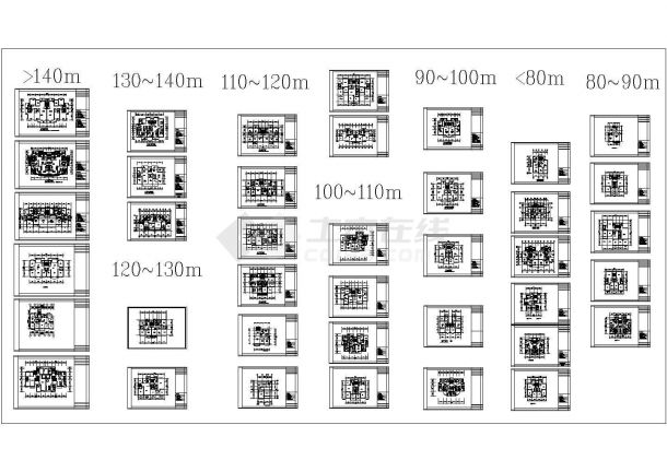 80到140平米多个户型平面设计CAD纸-图一