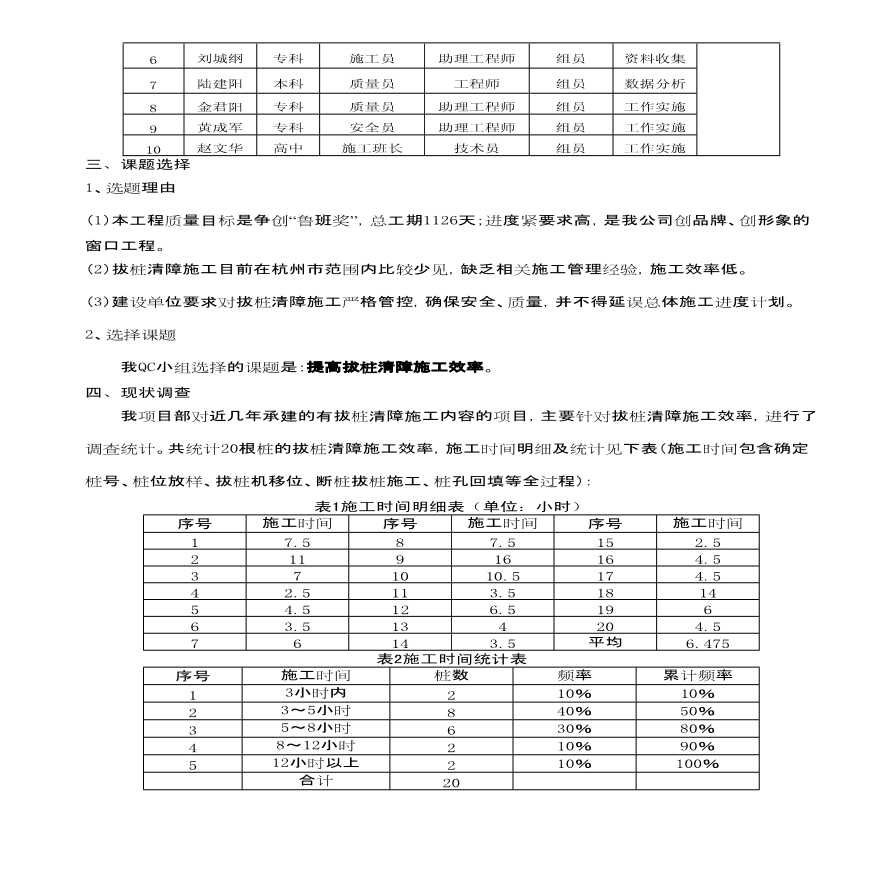 [QC小组成果报告]提高拔桩清障施工效率-图二