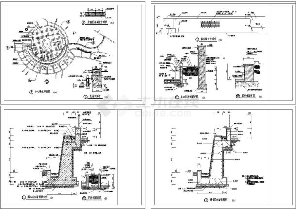 某中心广场跌水景墙施工cad图，共四张-图二