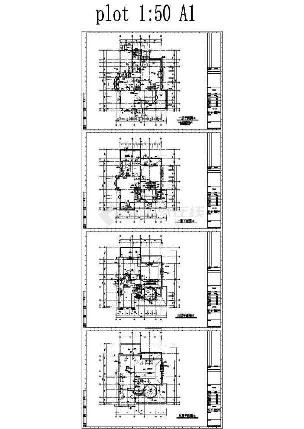 某三层别墅建筑结构水暖电cad施工图-图二