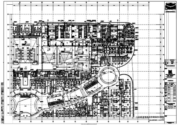 义乌世贸中心裙楼 地下室及人防-三层平面通风空调系统布置CAD图-图二