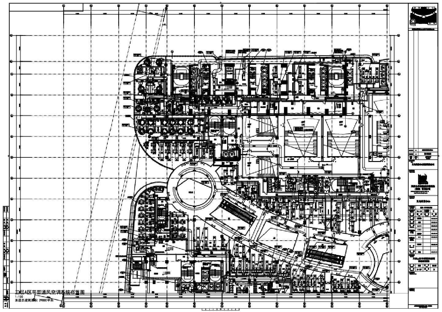 义乌世贸中心裙楼 地下室及人防-三层平面通风空调系统布置CAD图