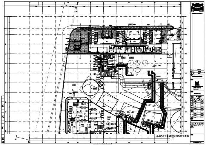 义乌世贸中心裙楼 地下室及人防-暖通五层平面通风空调系统布置CAD图_图1