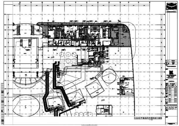 义乌世贸中心裙楼 地下室及人防-暖通五层平面通风空调系统布置CAD图-图二
