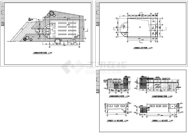 某地厂区小超市全套建筑施工设计cad图纸（含首层平面图，正立面图）-图一