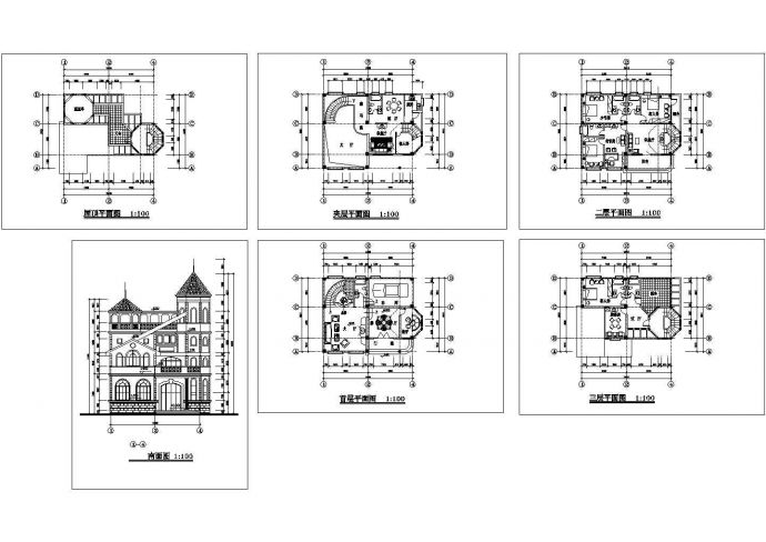 某三层带夹层砖混结构新农村私人别墅设计cad全套建筑方案图（标注详细）_图1