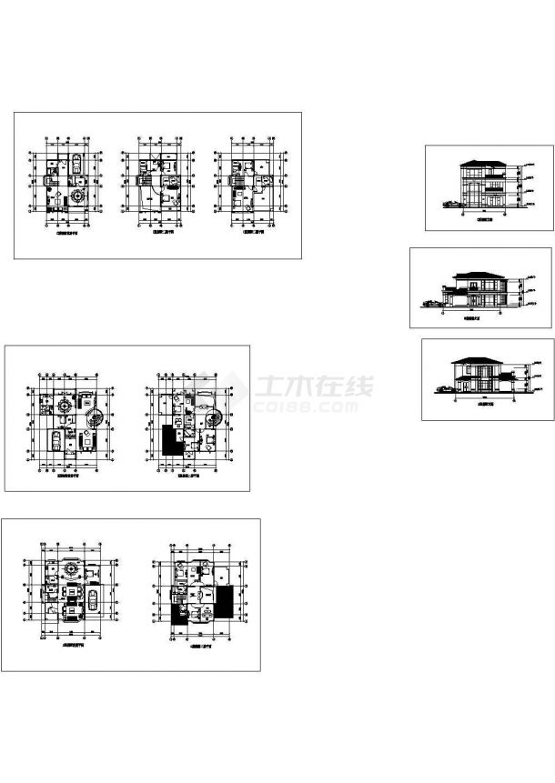 某三层框架结构别墅设计cad全套建筑方案图（含两种类型别墅设计）-图一