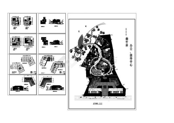 某二层框架结构别墅式办公接待中心设计cad全套建筑方案图（含总平面图）-图二