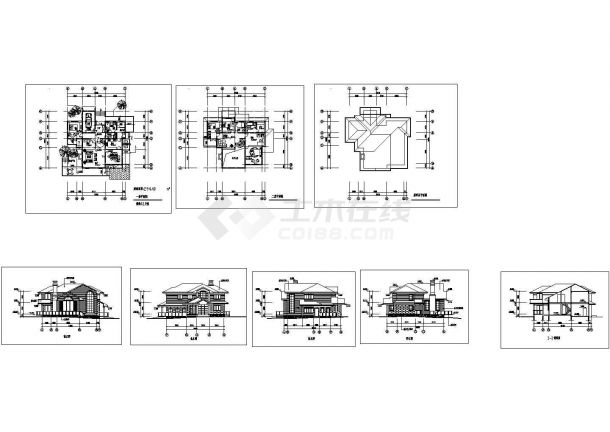 某二层框架结构欧式风格别墅设计cad建筑方案图（标注详细）-图一