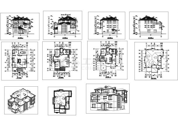 某三层框架结构私人豪华别墅设计cad全套建筑施工图（标注详细）-图二