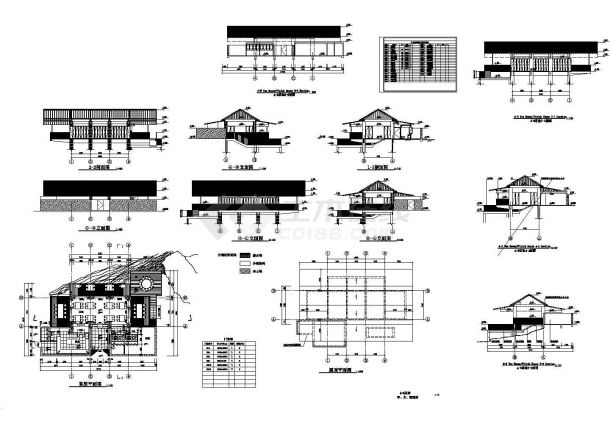 某地大和渡假村茶室全套建筑施工设计图（含平、立、剖面图）-图一