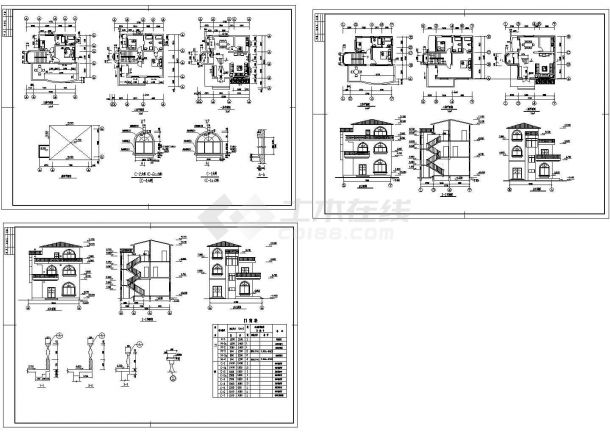 某三层砖混结构私人住宅楼建筑设计cad全套施工图（含2套设计）-图一