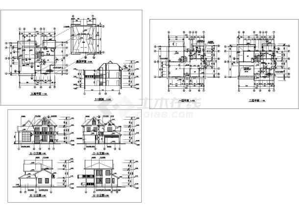 某三层框架结构简欧风格斜屋顶别墅设计cad全套建筑施工图（标注详细）-图一