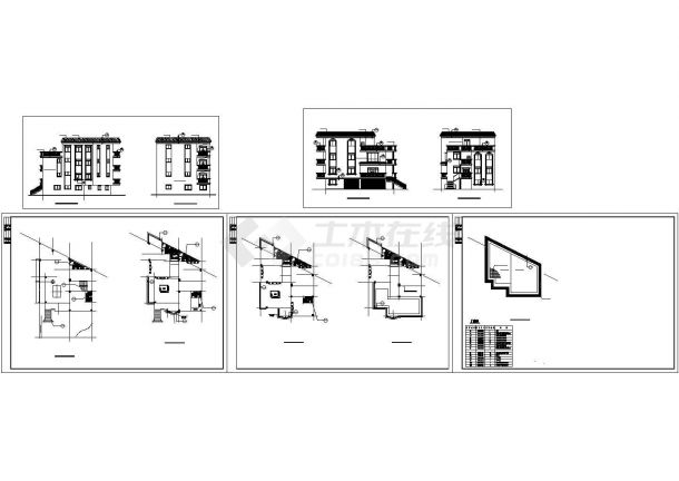 某三层框架结构斜屋顶乡村小别墅设计cad建筑方案图（标注详细）-图一