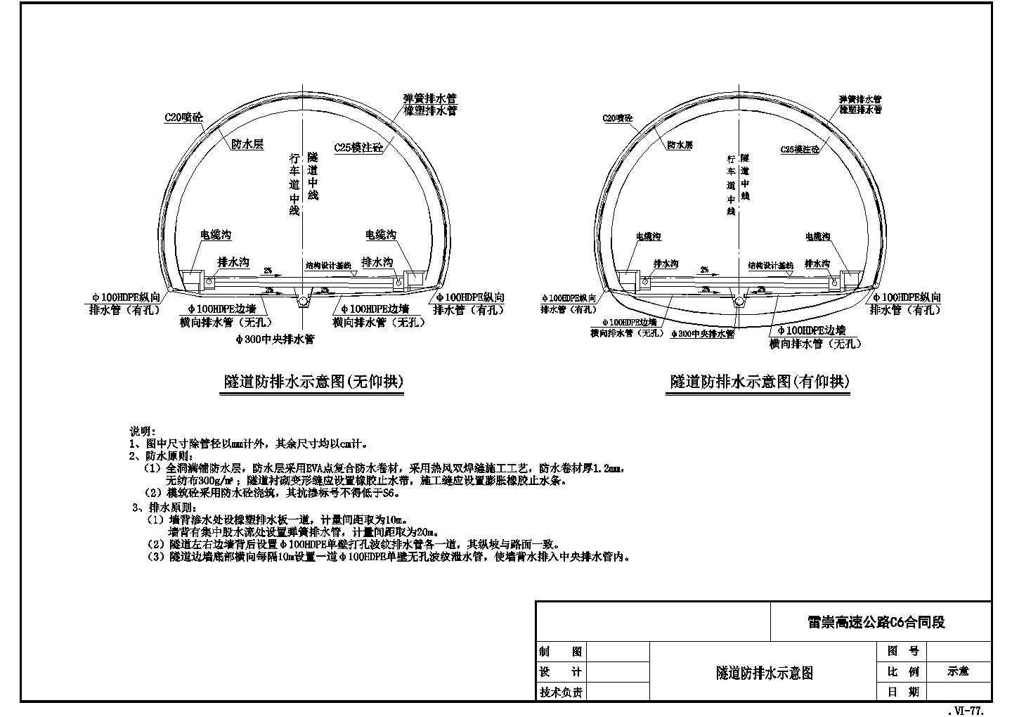 复合式衬砌结构隧道防排水示意图