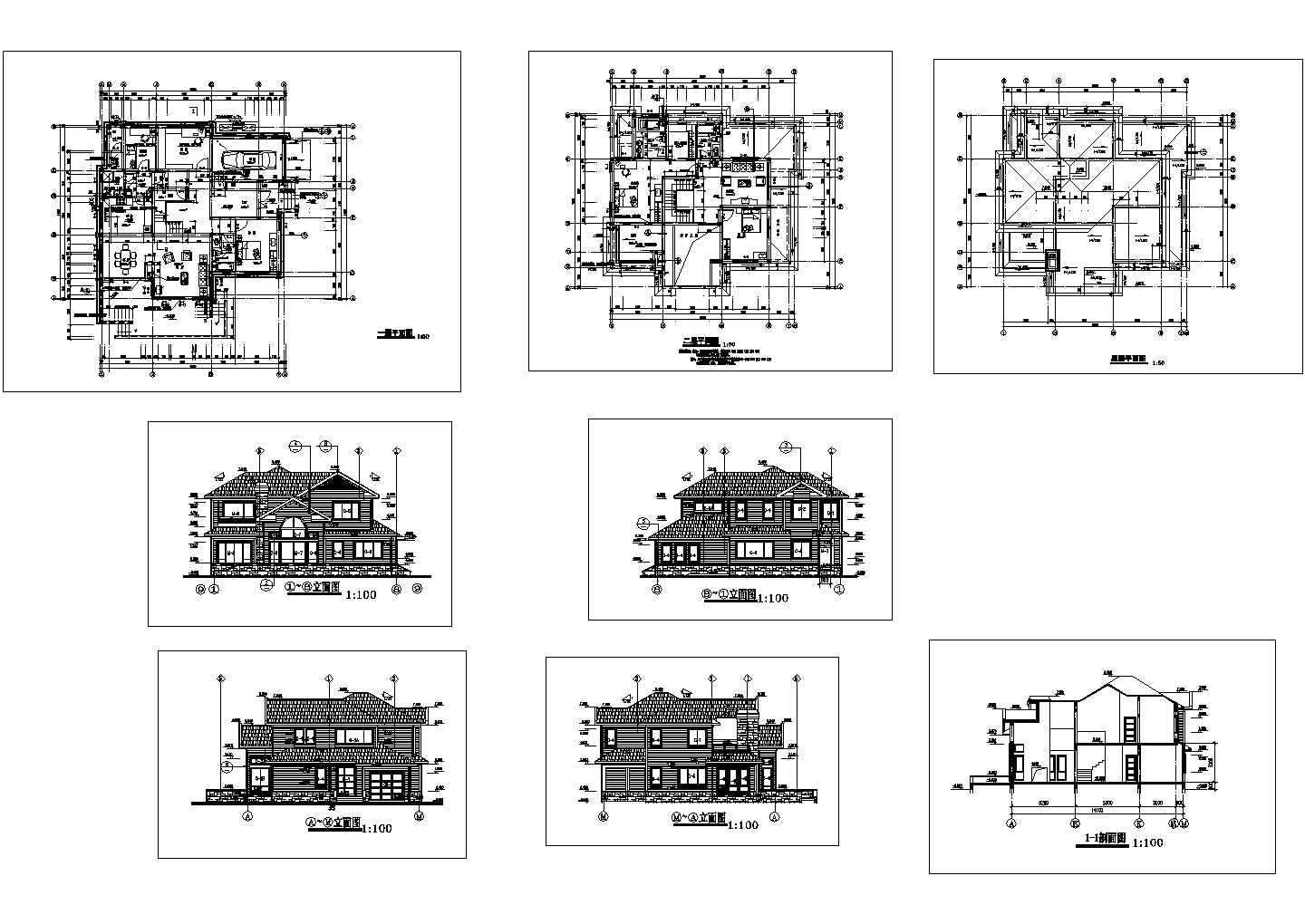 某二层框架结构简欧风格私家小型别墅设计cad建筑施工图（甲级院设计）