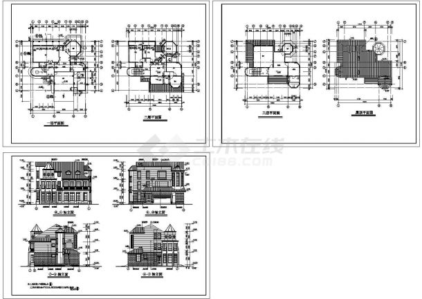 某地上三层砖混结构私人小别墅设计cad建筑方案图（甲级院设计）-图二