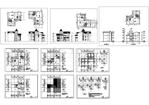 某三层框剪结构乡村别墅设计cad全套建筑施工图（标注详细）-图一
