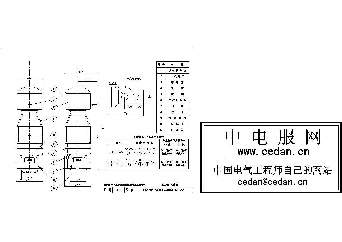 JDCF63_110型电压互感器外形尺寸图