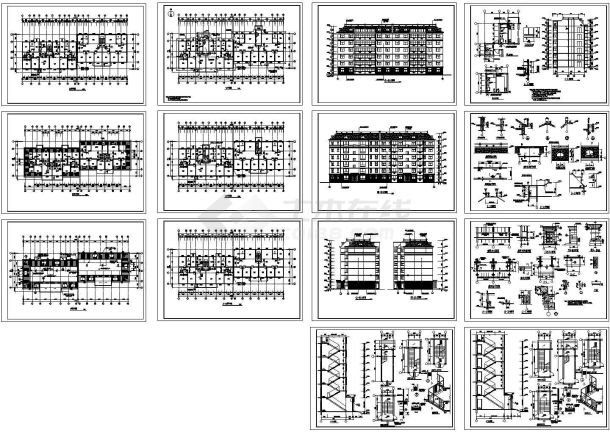 某六层带跃层框架结构住宅楼设计cad全套建筑施工图（标注详细）-图二