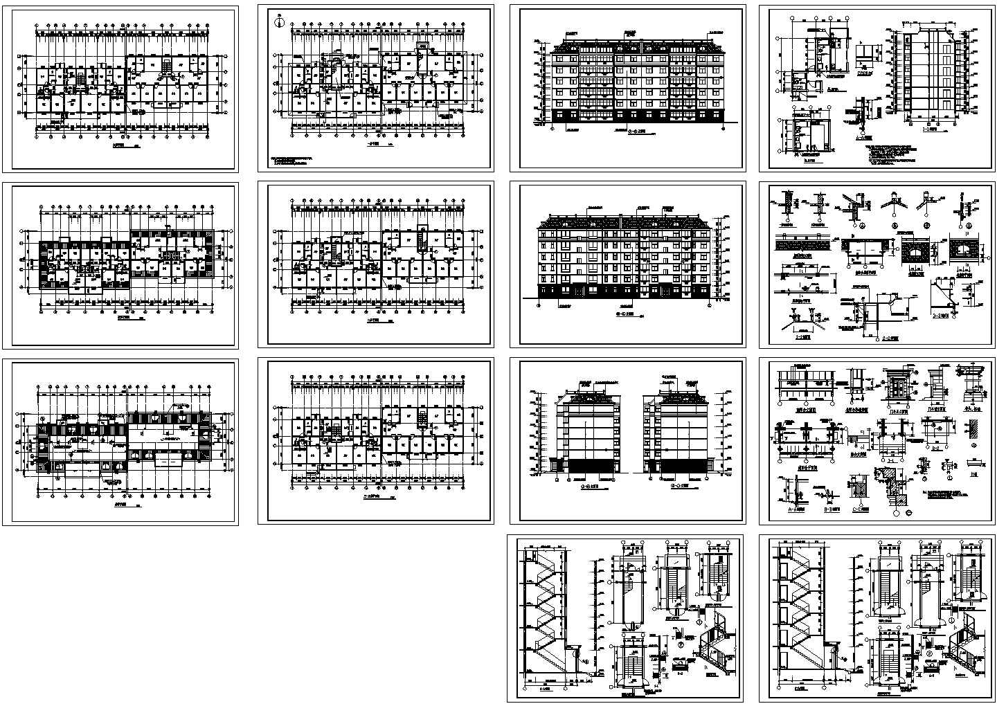 某六层带跃层框架结构住宅楼设计cad全套建筑施工图（标注详细）