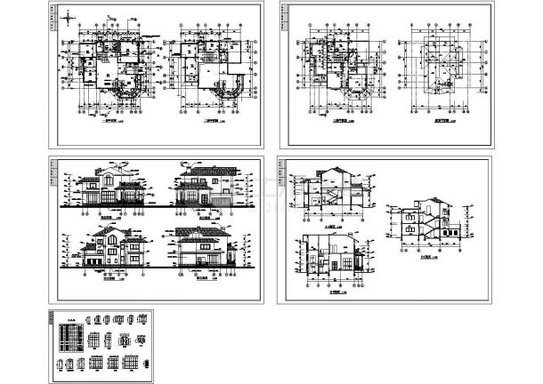 某三层砖混结构简欧别墅设计cad全套建筑施工图（标注详细）-图一