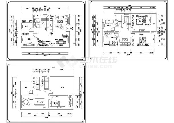 某三层框混结构私人别墅装修设计cad平面施工图（甲级院设计）-图一