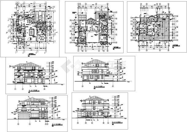 某三层框架结构别墅样板房设计cad建筑方案图（标注详细）-图一
