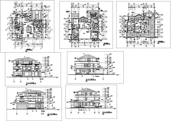 某三层框架结构别墅样板房设计cad建筑方案图（标注详细）_图1