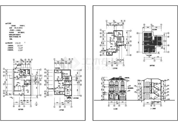 常德市柳叶湖度假区三层砖混结构别墅设计cad全套建筑施工图（含设计说明）-图一