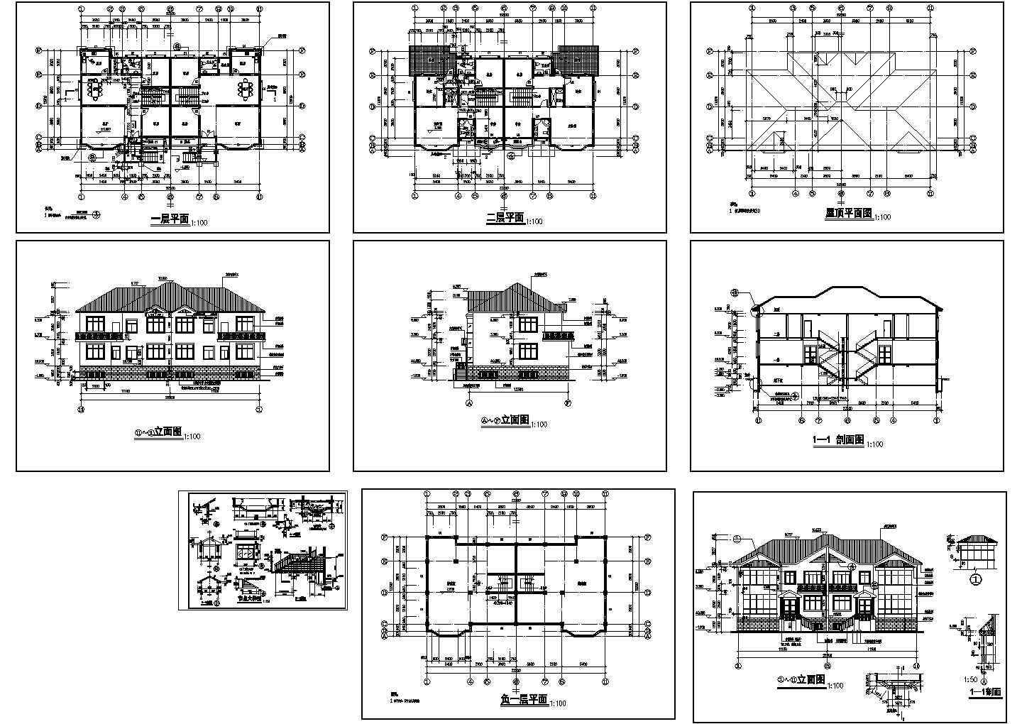 某旅游度假区乡村二层框架结构别墅楼设计cad全套建筑施工图（标注详细）