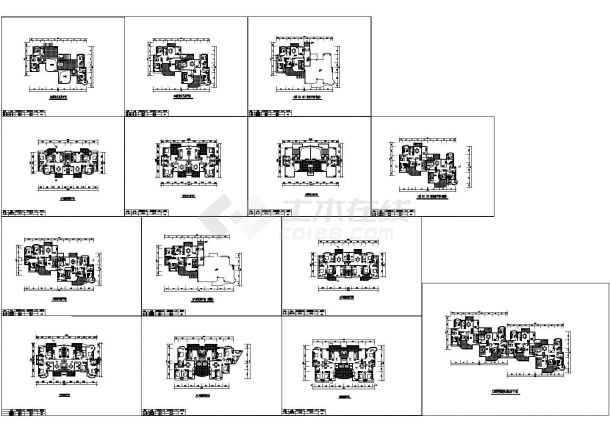 某地区居住小区7种户型平面规划设计施工CAD图纸-图一
