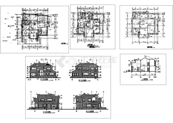 某二层砖混结构新农村欧式风格别墅设计cad全套建施图纸（标注详细）-图一