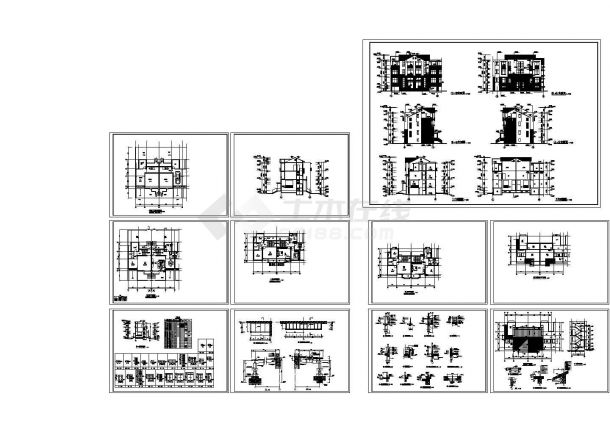 某高档住宅小区三层砖混结构别墅设计cad全套建筑施工图（标注详细）-图一