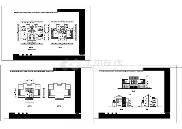 某三层框架结构小型联体别墅设计cad建筑方案图（标注详细）-图一