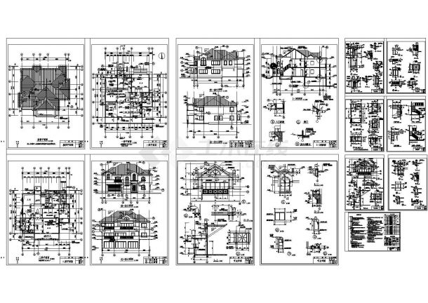 某二层混合结构私人美式别墅设计cad全套建筑施工图（含设计说明）-图二