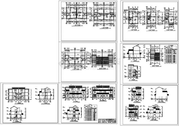 某三层框架结构私人小别墅设计cad全套建施图纸（含2套别墅设计）-图一