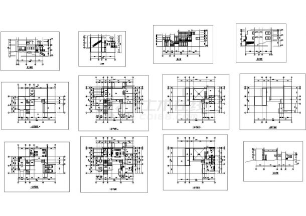 某三层框架结构新农村别墅建筑设计cad全套施工图（甲级院设计）-图二