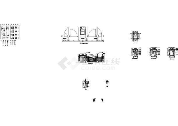 上海某居住区大门+保安亭建筑设计CAD施工图-图一