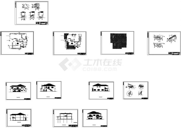 某2层砖混结构坡屋顶别墅设计cad全套建筑施工图（甲级院设计）-图二