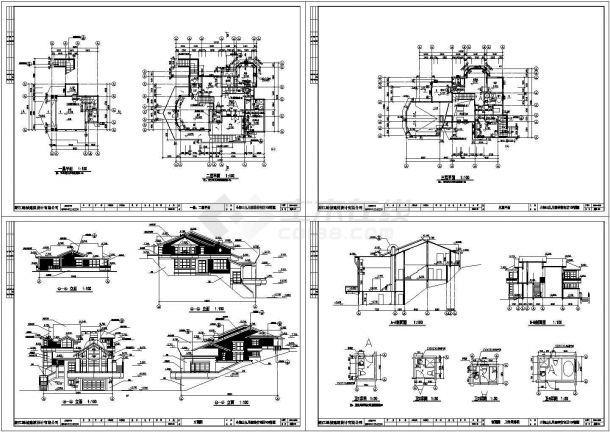 某三层砖混结构独立山地别墅设计cad全套建筑施工图（标注详细）-图一