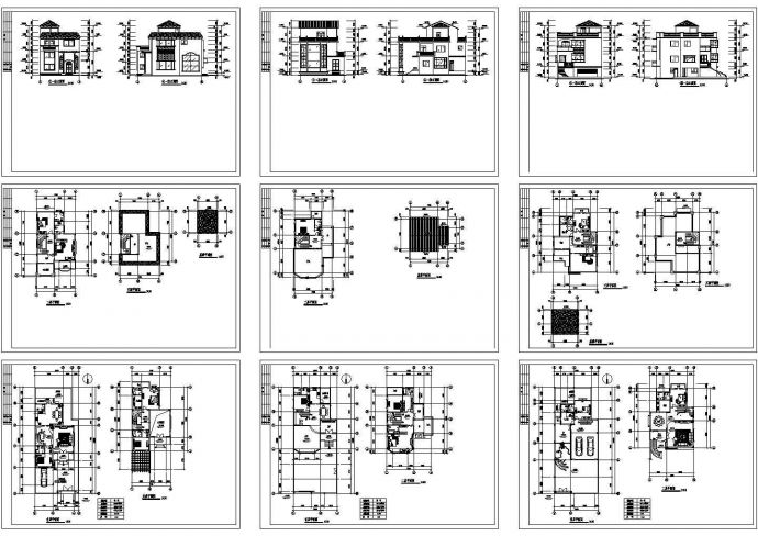 某三层砖混结构乡村小别墅设计cad建筑方案图（含3套设计）_图1