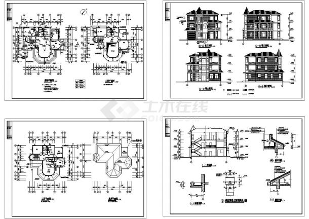 某三层砌体结构小型别墅设计cad全套建筑施工图（甲级院设计）-图二