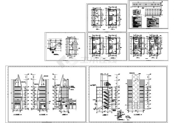 某新建商业街塔楼店铺全套建筑施工设计cad图（含楼梯栏杆详图）-图一