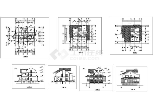 某三层带阁楼层砖混结构古典风格小别墅设计cad建筑方案图（甲级院设计）-图一