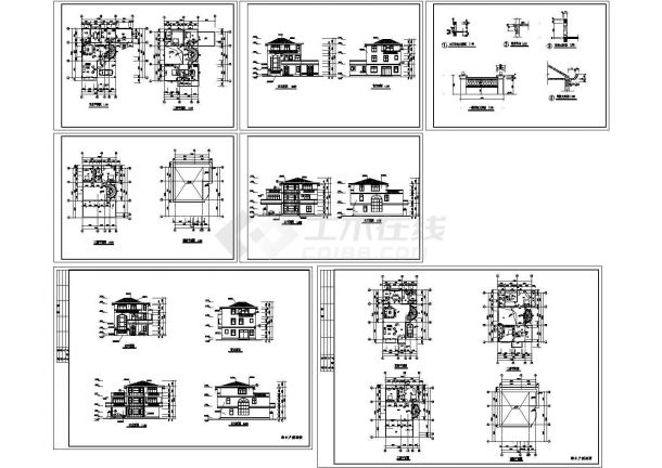 某三层框架结构新式小户型别墅设计cad全套建筑施工图（标注详细）-图一