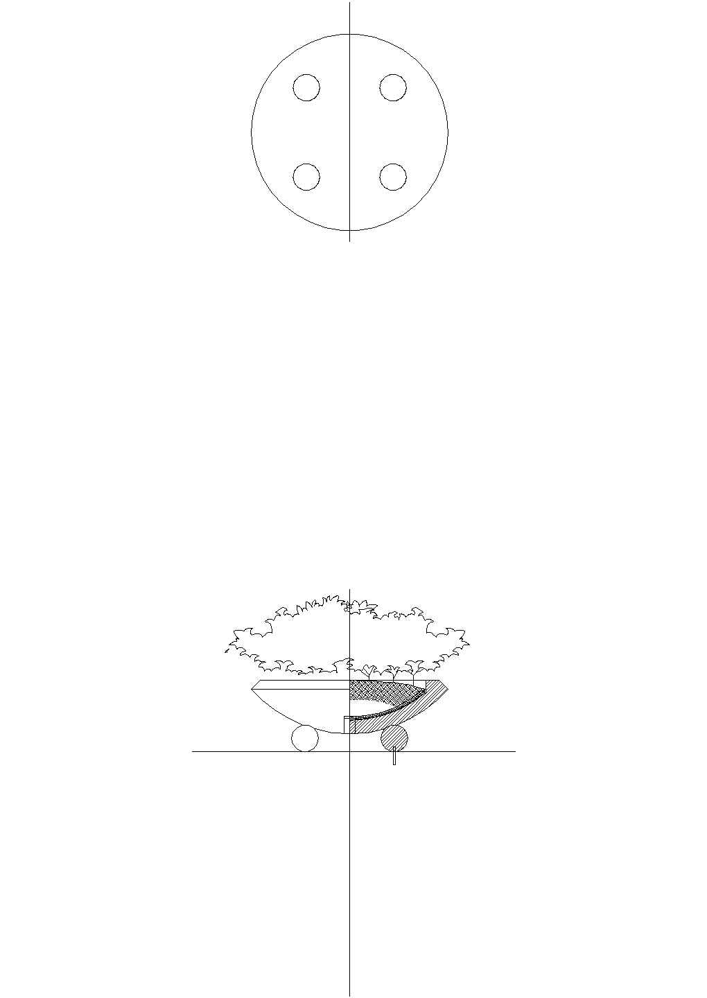 底部圆球支撑结构艺术花坛设计CAD施工图
