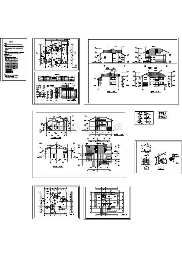 300平方米二层带阁楼钢框架结构住宅建筑施工cad图(带效果图，共九张)-图一