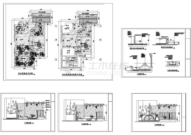 别墅阳台花园施工cad图，共五张-图一