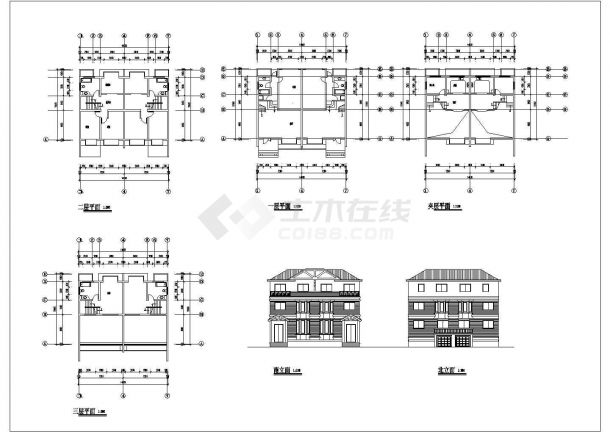 哈尔滨某村镇3层私人中式别墅建筑设计CAD施工图（带夹层）-图一